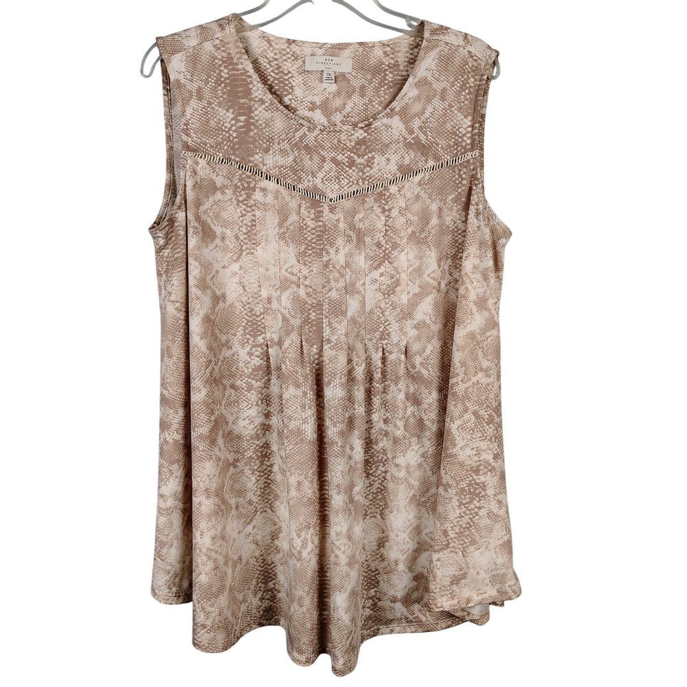 NWT New Directions Womens 1X Charm Life Tank Tan Snakeskin Print Mobwife Chic